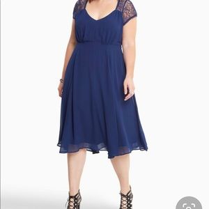 Torrid Navy Lace Inset Chiffon Midi Dress